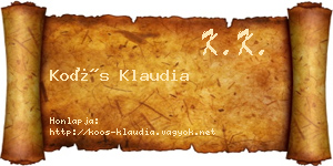 Koós Klaudia névjegykártya